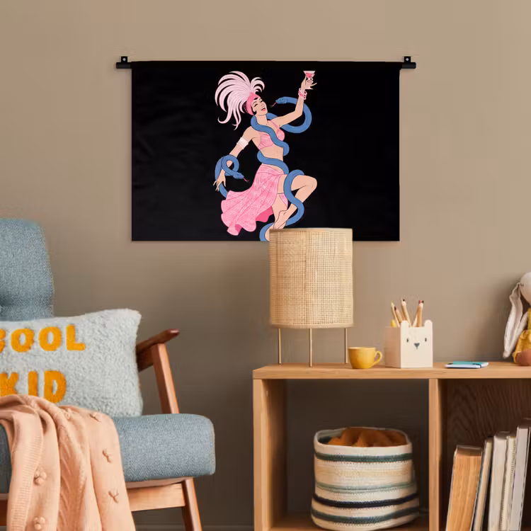 Vrouw - Danseres - Slangen - Art Deco - Roze Wandkleed katoen klein -wsfeer4_kind
