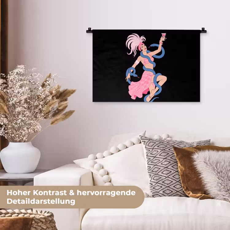 Vrouw - Danseres - Slangen - Art Deco - Roze Wandkleed katoen klein -tsfeer1_DE