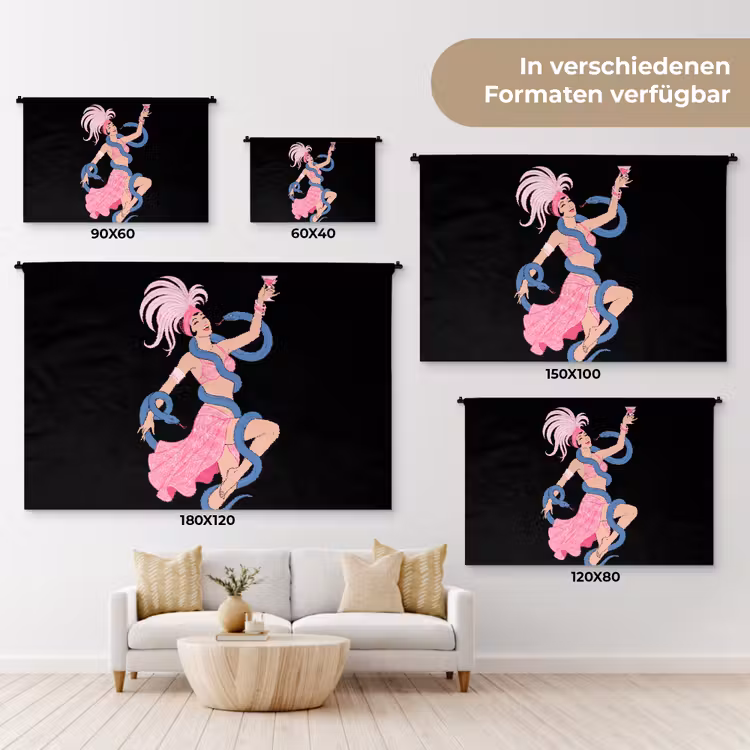 Vrouw - Danseres - Slangen - Art Deco - Roze Wandkleed katoen klein -tsfeer8_DE