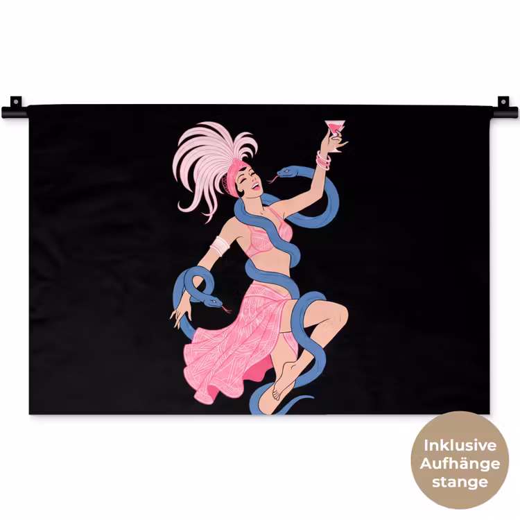 Vrouw - Danseres - Slangen - Art Deco - Roze Wandkleed katoen klein -t3d_DE
