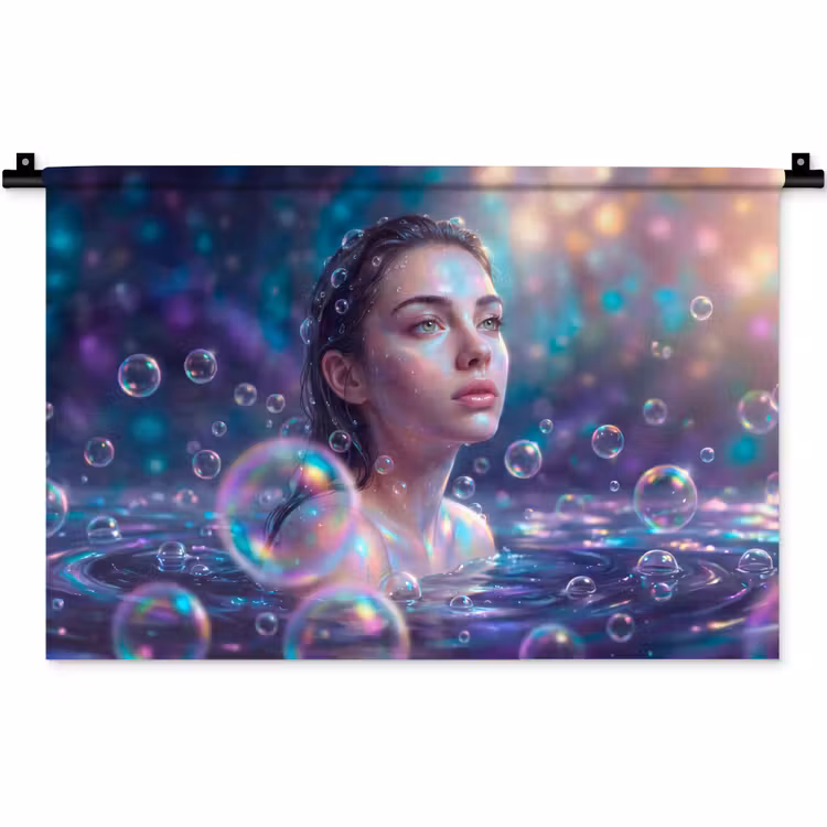 Vrouw - Water - Portret - Kleurrijk - Modern Wandkleed katoen klein -zz3d