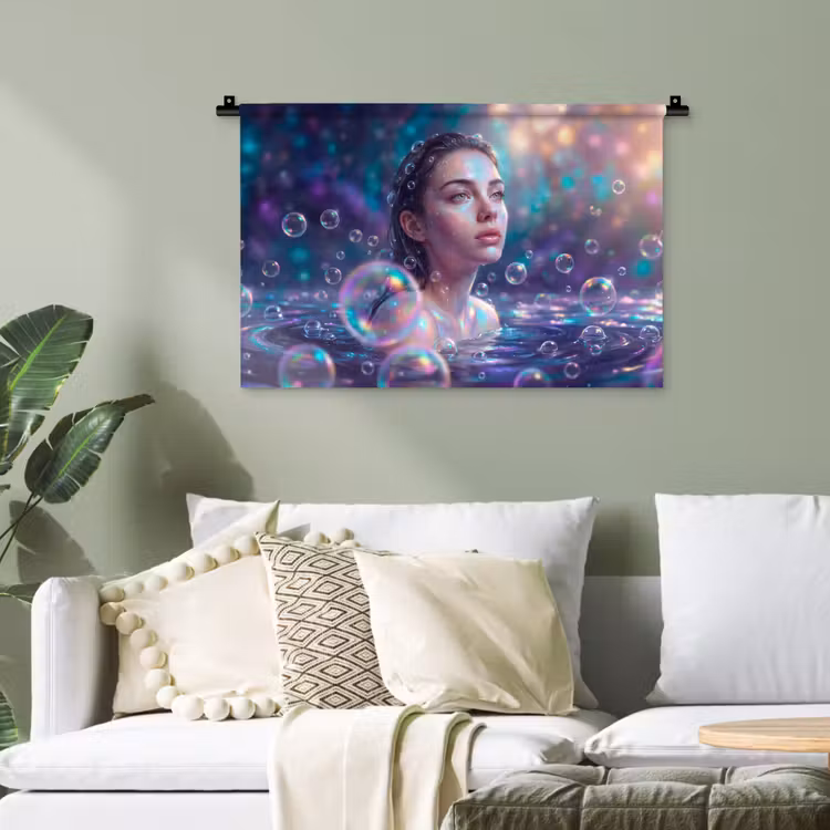 Vrouw - Water - Portret - Kleurrijk - Modern Wandkleed katoen klein -sfeer7