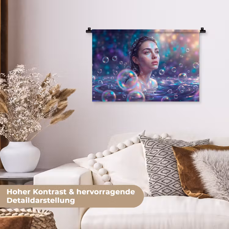 Vrouw - Water - Portret - Kleurrijk - Modern Wandkleed katoen klein -tsfeer1_DE