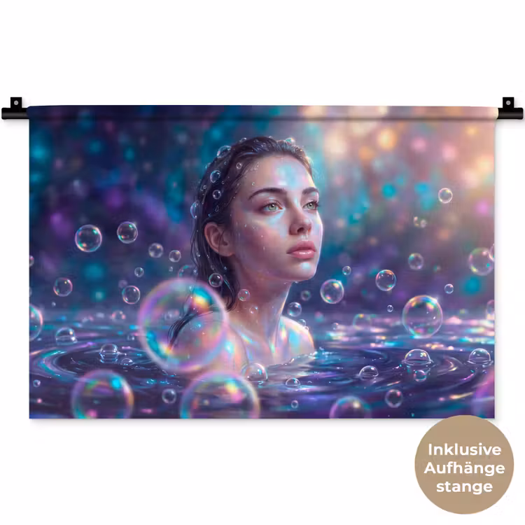 Vrouw - Water - Portret - Kleurrijk - Modern Wandkleed katoen klein -t3d_DE