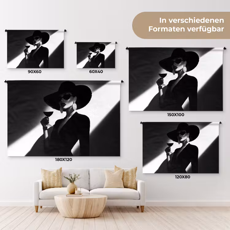 Vrouw - Wijn - Chic Wandkleed katoen klein -tsfeer8_DE