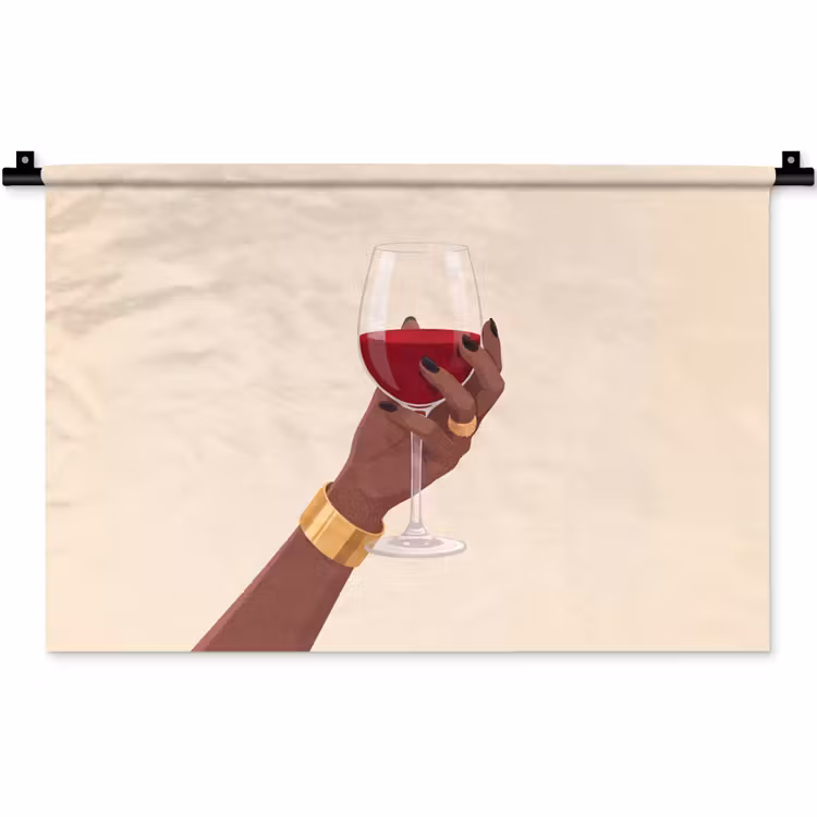 Vrouw - Wijn - Glas - Illustratie - Rood Wandkleed katoen klein -zz3d