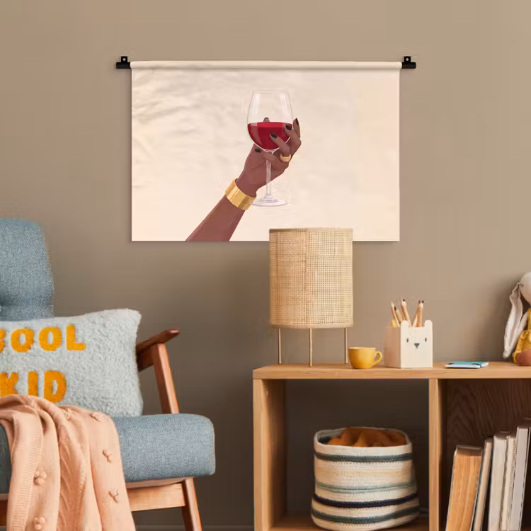 Vrouw - Wijn - Glas - Illustratie - Rood Wandkleed katoen klein -wsfeer4_kind