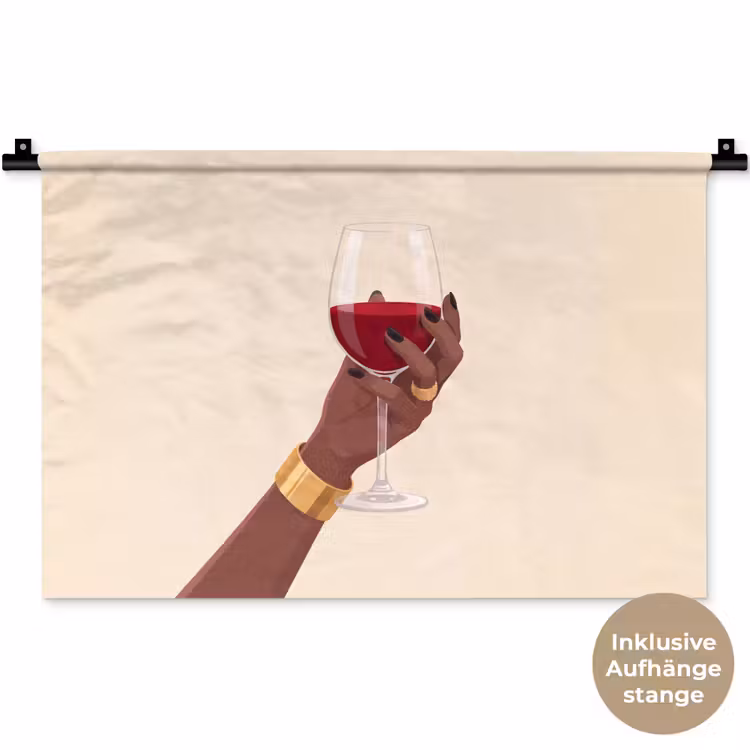 Vrouw - Wijn - Glas - Illustratie - Rood Wandkleed katoen klein -t3d_DE