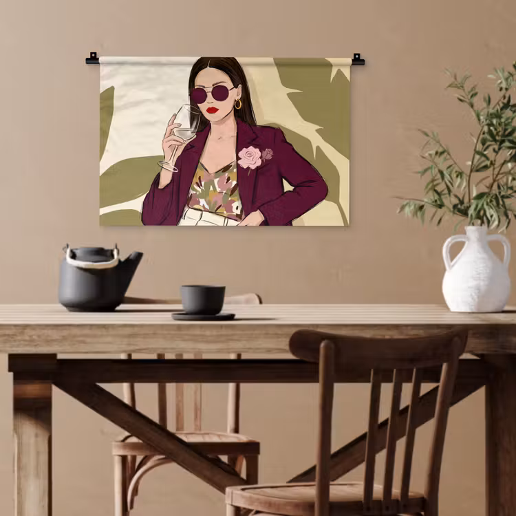 Vrouw - Wijn - Portret - Mode - Modern Wandkleed katoen klein -sfeer6