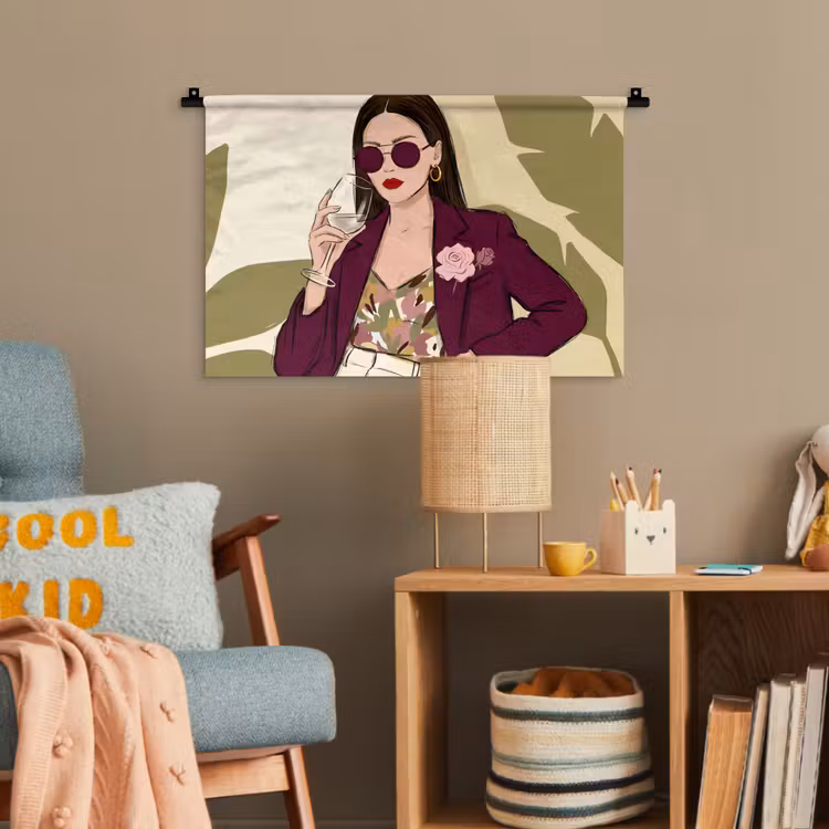 Vrouw - Wijn - Portret - Mode - Modern Wandkleed katoen klein -wsfeer4_kind