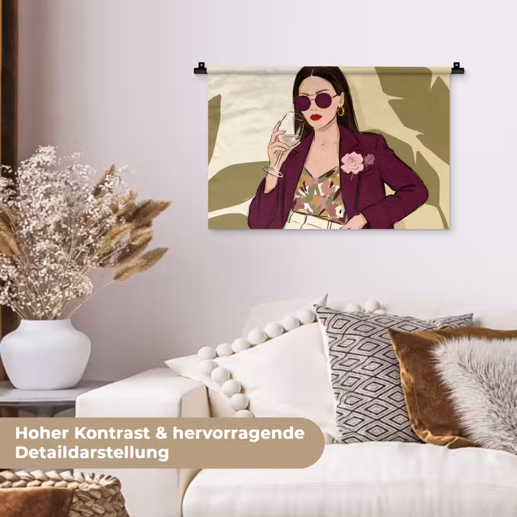 Vrouw - Wijn - Portret - Mode - Modern Wandkleed katoen klein -tsfeer1_DE