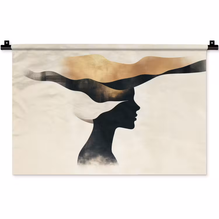 Vrouw - Golven - Zwart Wandkleed katoen klein -zz3d