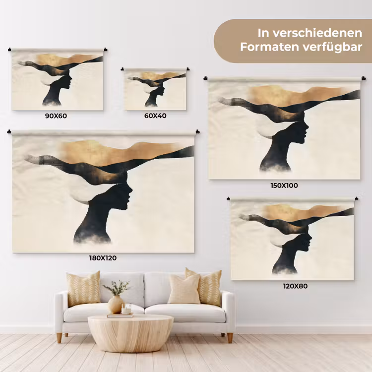 Vrouw - Golven - Zwart Wandkleed katoen klein -tsfeer8_DE
