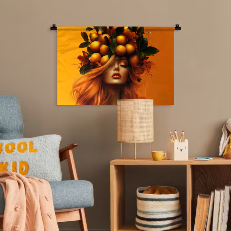 Vrouw - Citroenen - Bloesem - Geel Wandkleed katoen klein -wsfeer4_kind