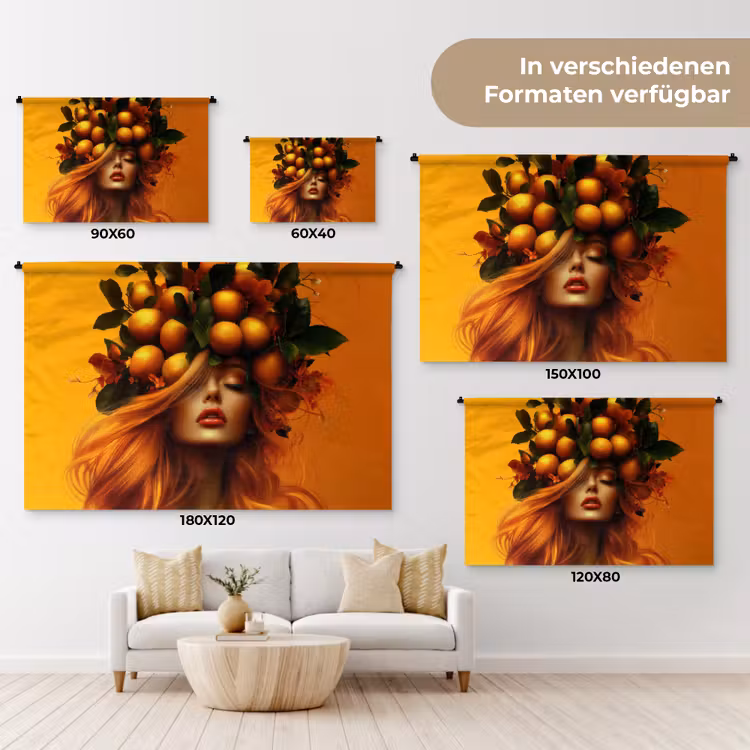 Vrouw - Citroenen - Bloesem - Geel Wandkleed katoen klein -tsfeer8_DE