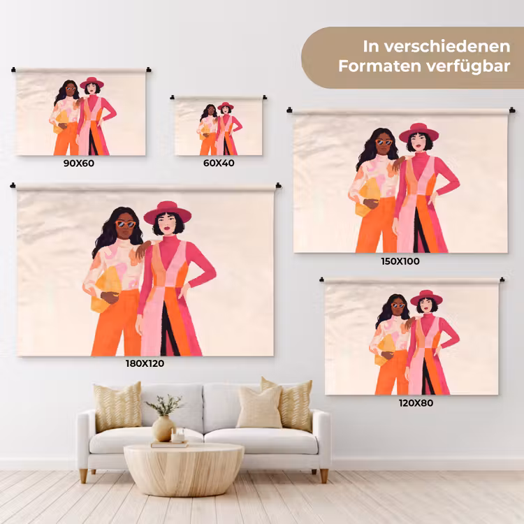 Vrouw - Twee - Mode - Abstract - Kleurrijk Wandkleed katoen klein -tsfeer8_DE