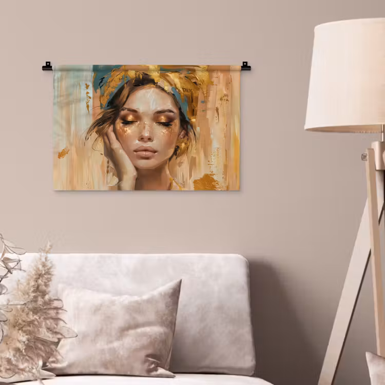 Vrouwen - Portret - Luxe - Goud Wandkleed katoen klein -sfeer4