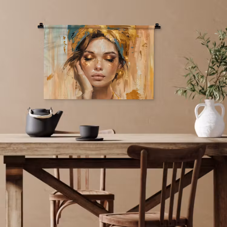 Vrouwen - Portret - Luxe - Goud Wandkleed katoen klein -sfeer6
