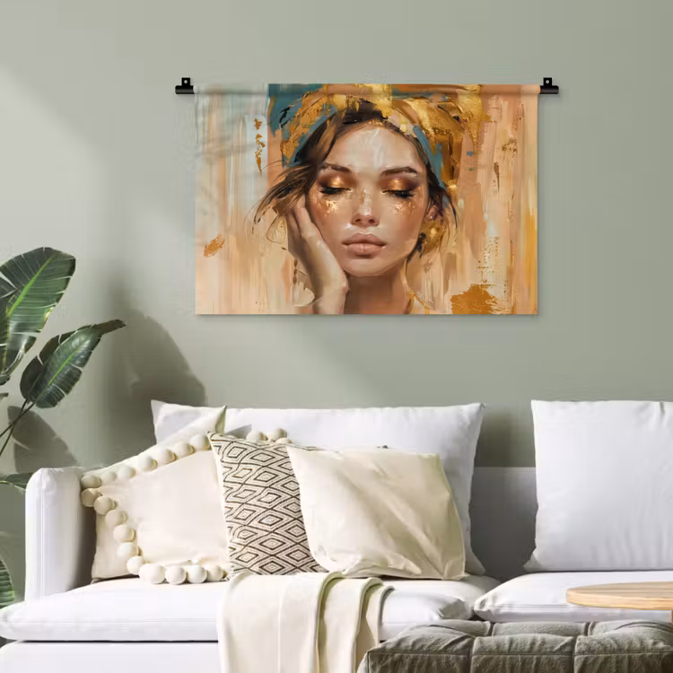 Vrouwen - Portret - Luxe - Goud Wandkleed katoen klein -sfeer7