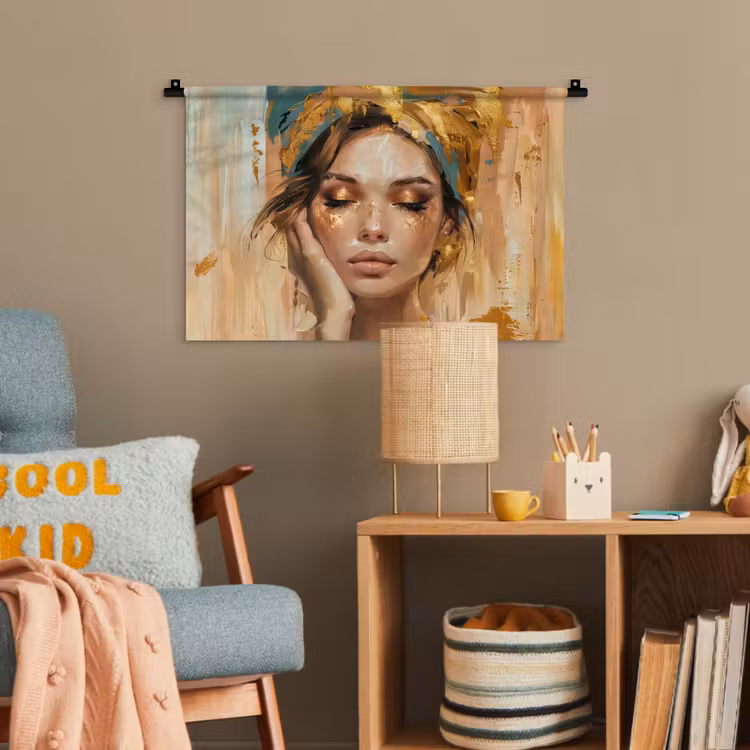 Vrouwen - Portret - Luxe - Goud Wandkleed katoen klein -wsfeer4_kind