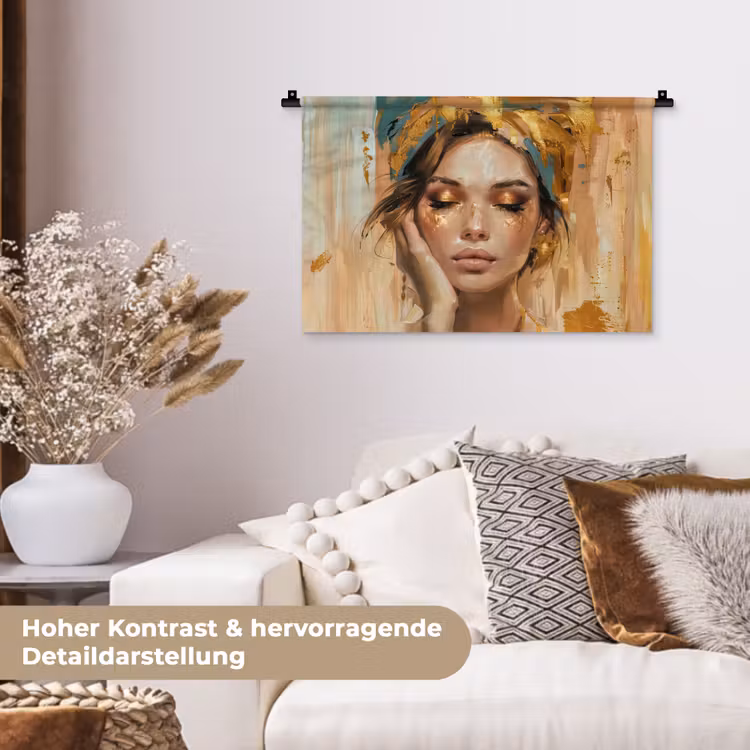 Vrouwen - Portret - Luxe - Goud Wandkleed katoen klein -tsfeer1_DE