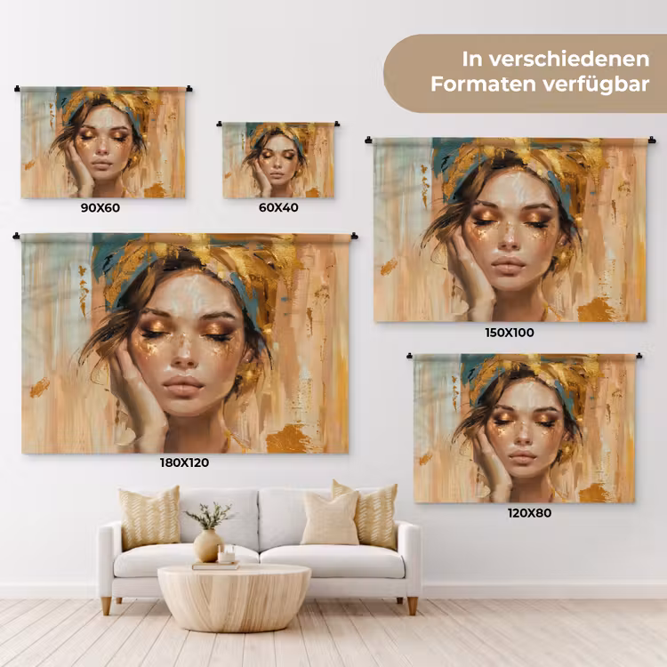 Vrouwen - Portret - Luxe - Goud Wandkleed katoen klein -tsfeer8_DE