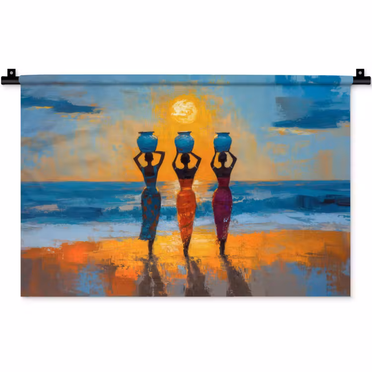 Vrouwen - Strand - Zondsondergang Wandkleed katoen klein -zz3d