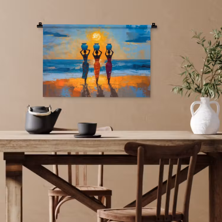 Vrouwen - Strand - Zondsondergang Wandkleed katoen klein -sfeer6