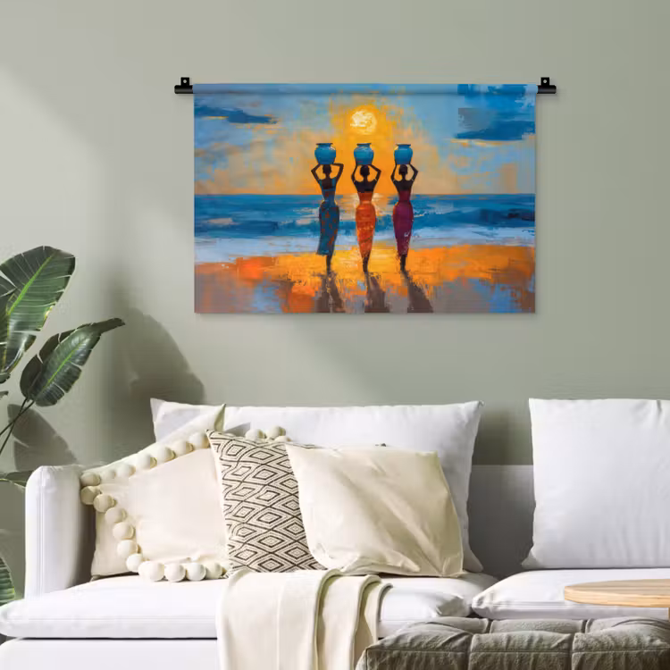 Vrouwen - Strand - Zondsondergang Wandkleed katoen klein -sfeer7