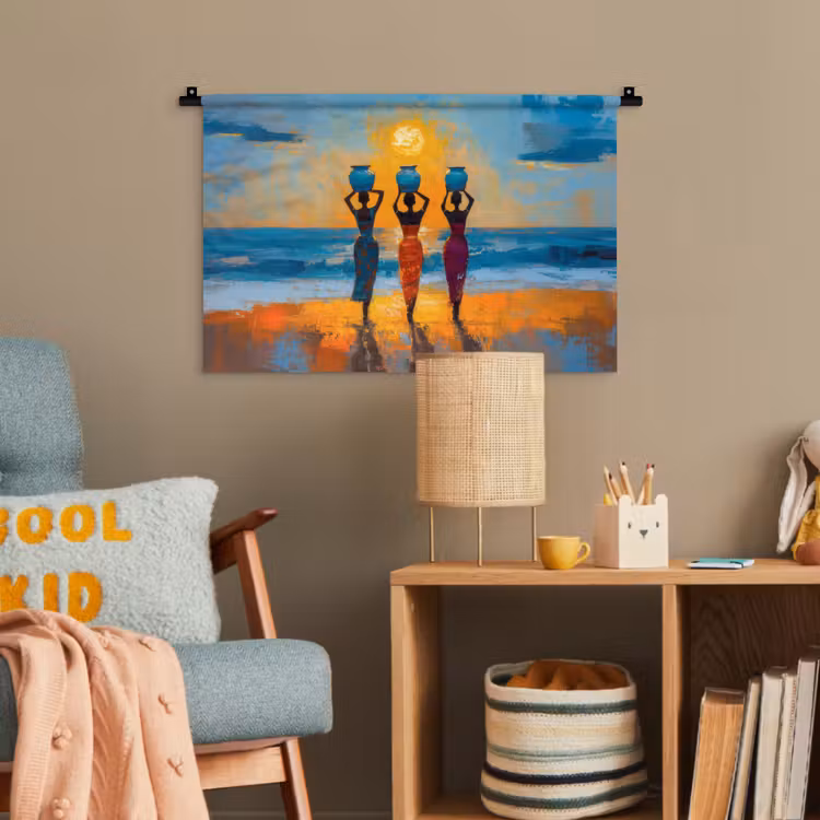 Vrouwen - Strand - Zondsondergang Wandkleed katoen klein -wsfeer4_kind