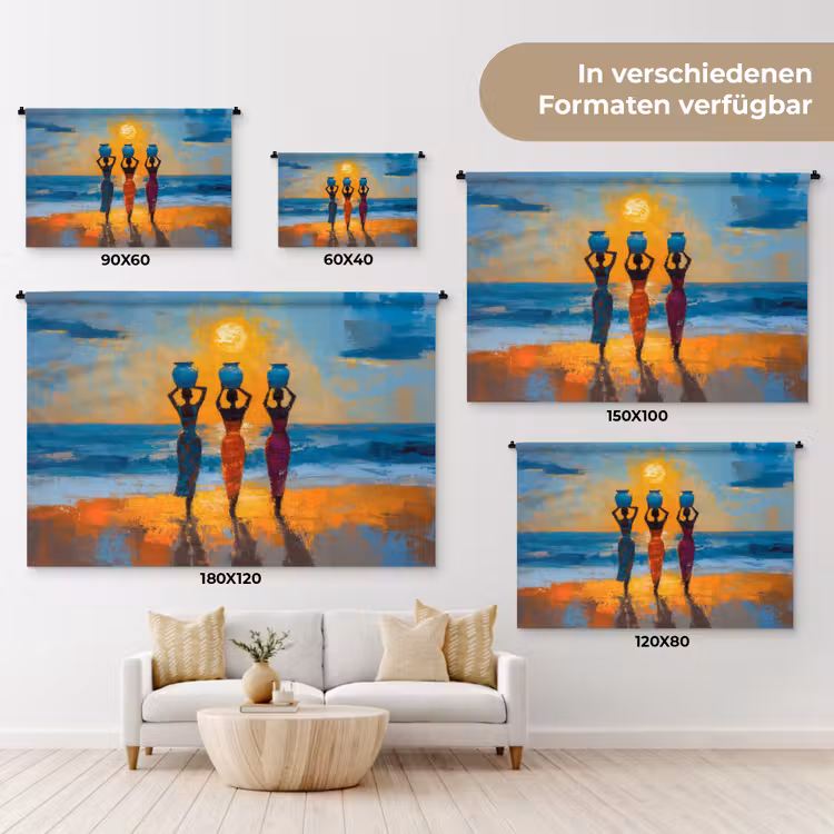 Vrouwen - Strand - Zondsondergang Wandkleed katoen klein -tsfeer8_DE