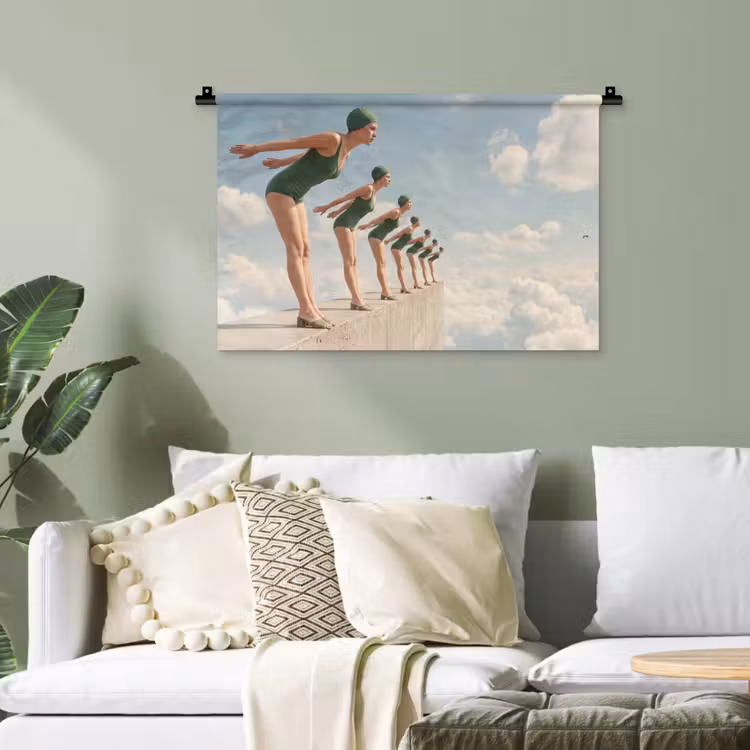Wandteppich - Frauen – Tauchhaltung – Wolken - Vrouwen - Duikhouding - Wolken Wandkleed katoen klein