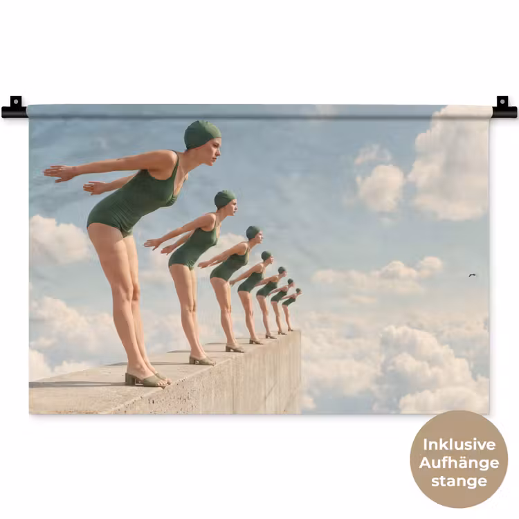 Wandteppich - Frauen – Tauchhaltung – Wolken - Vrouwen - Duikhouding - Wolken Wandkleed katoen klein