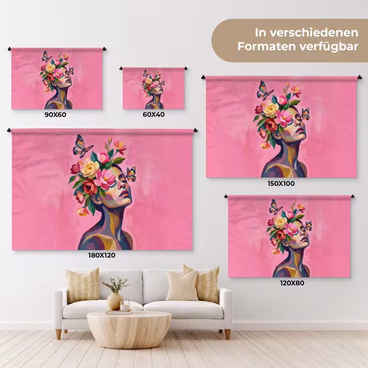 Vrouwengezicht - Vlinders - Kleurrijk Wandkleed katoen klein -tsfeer8_DE