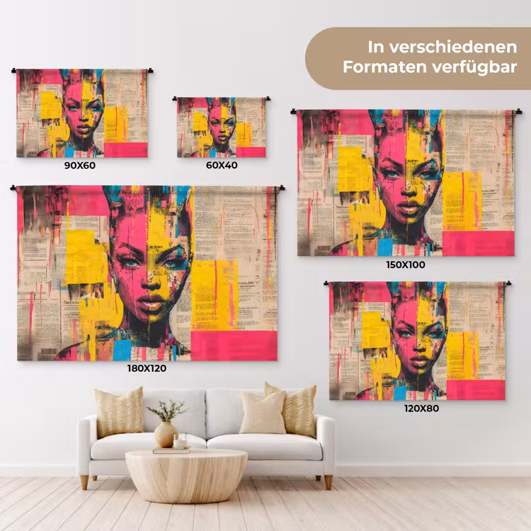 Vrouwengezicht - Krantenpapier - Abstract - Roze Wandkleed katoen klein -tsfeer8_DE