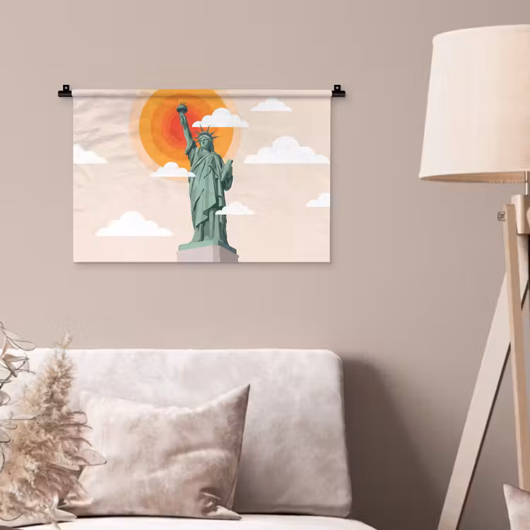 Vrijheidsbeeld - New York - Zon - Modern Wandkleed katoen klein -sfeer4