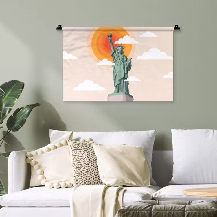Vrijheidsbeeld - New York - Zon - Modern Wandkleed katoen klein -sfeer7