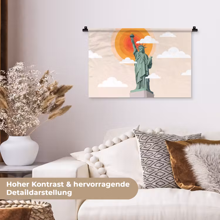 Vrijheidsbeeld - New York - Zon - Modern Wandkleed katoen klein -tsfeer1_DE