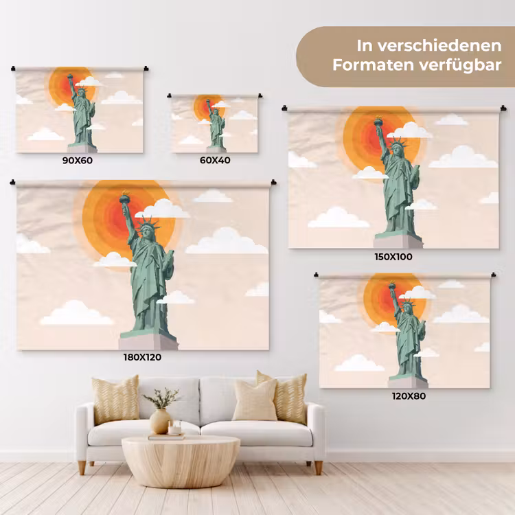 Vrijheidsbeeld - New York - Zon - Modern Wandkleed katoen klein -tsfeer8_DE