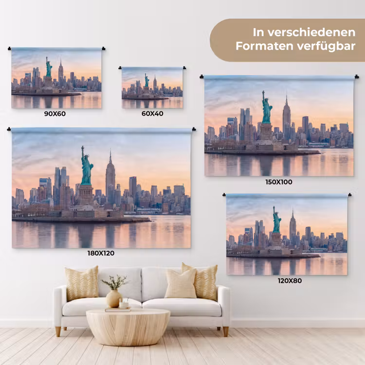 Vrijheidsbeeld - New York - Zonsopgang - Stad - Architectuur Wandkleed katoen klein -tsfeer8_DE