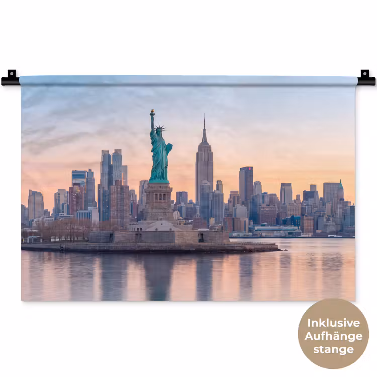 Vrijheidsbeeld - New York - Zonsopgang - Stad - Architectuur Wandkleed katoen klein -t3d_DE