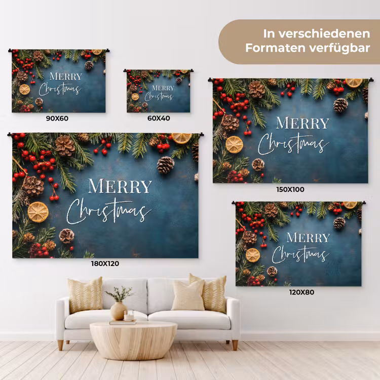 Merry Christmas - Blauw - Kerst - Winter Wandkleed katoen klein -tsfeer8_DE