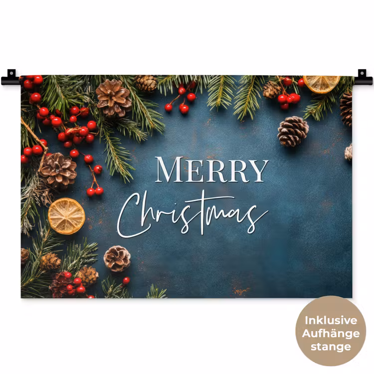Merry Christmas - Blauw - Kerst - Winter Wandkleed katoen klein -t3d_DE