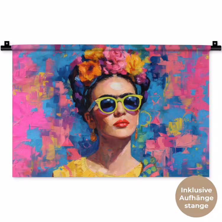 Vrolijk portret - Vrouw - Bloemenkroon Wandkleed katoen klein -t3d_DE