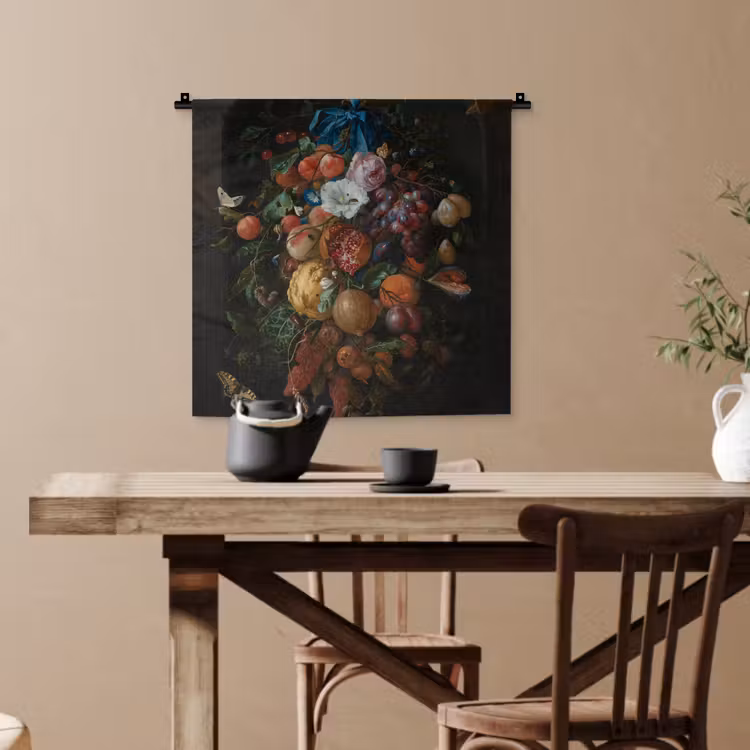 Festoen van vruchten en bloemen - Schilderij van Jan Davidsz. de Heem Wandkleed katoen klein -sfeer6