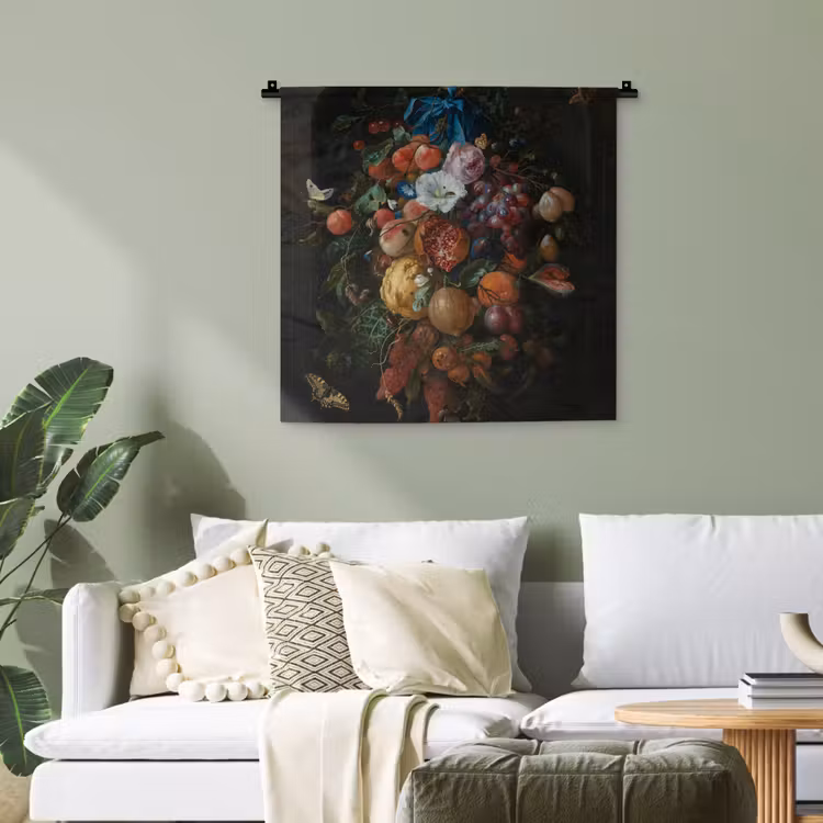 Festoen van vruchten en bloemen - Schilderij van Jan Davidsz. de Heem Wandkleed katoen klein -sfeer7