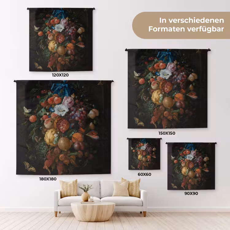 Festoen van vruchten en bloemen - Schilderij van Jan Davidsz. de Heem Wandkleed katoen klein -tsfeer8_DE