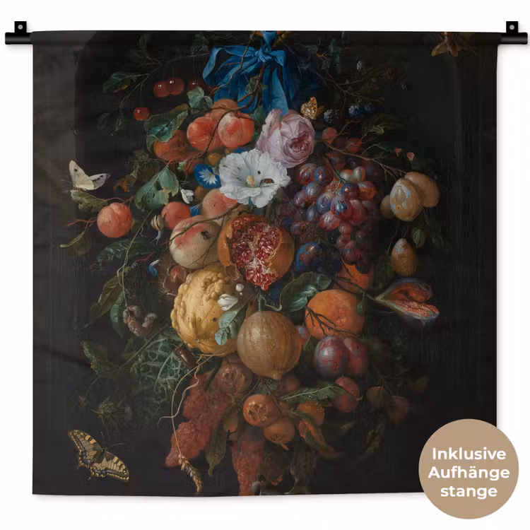 Festoen van vruchten en bloemen - Schilderij van Jan Davidsz. de Heem Wandkleed katoen klein -t3d_DE