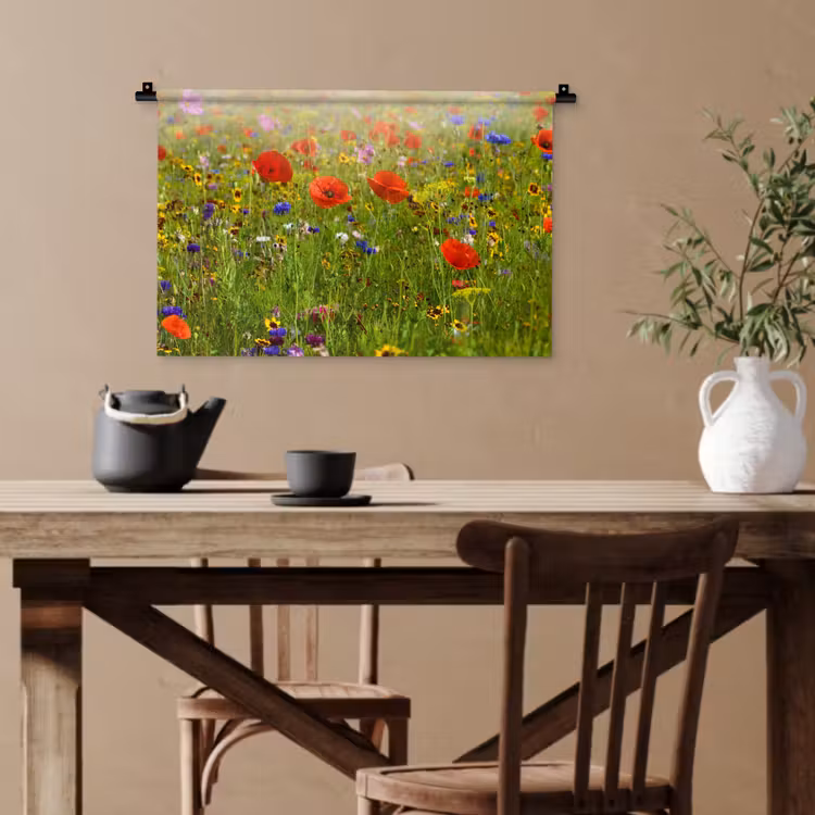 Lente - Bloemen - Rood - Klaproos - Gras - Groen Wandkleed katoen klein -sfeer6