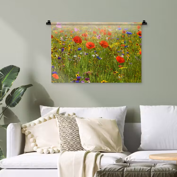 Lente - Bloemen - Rood - Klaproos - Gras - Groen Wandkleed katoen klein -sfeer7